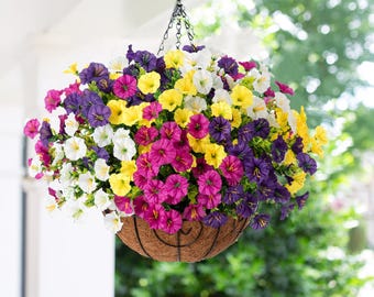 Artificial Morning Glory Hanging Basket: UV Resistant Outdoor Decor
