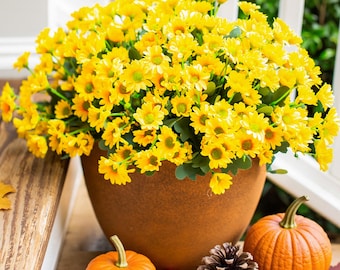 Artificial Mums & Sunflowers: UV Resistant Fall Flowers for Outdoor Autumn Porch Decor
