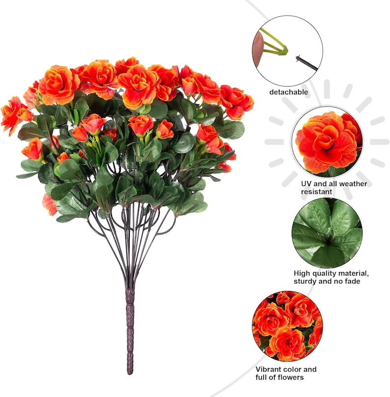 Flores de camelia de seda sintética resistentes a los rayos UV: Flores artificiales para exteriores - 3 ramos imagen 11