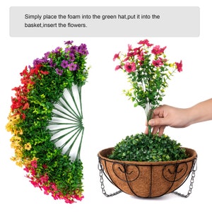 Artificial Faux Outdoor Hanging Flowers Plants Basket for Spring Summer Porch Decoration, Fake Silk Daisy UV Resistant Outside Patio Decor image 4