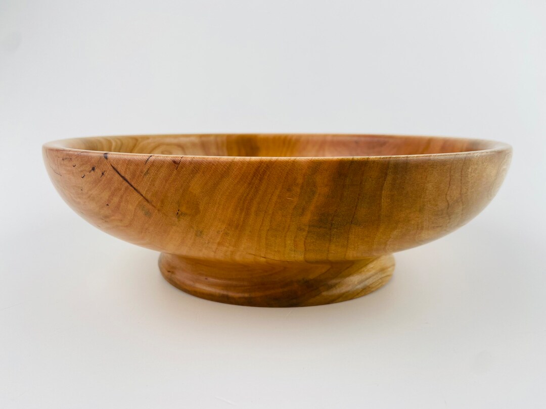10.25 Shallow Cherry Salad Bowl Wooden Serving Bowl Etsy