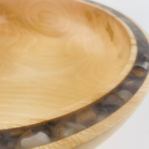 10&quot; Sycamore Salad Bowl With Crushed Seashell Inlay • Wooden Serving Bowl • Wooden Salad Bowl