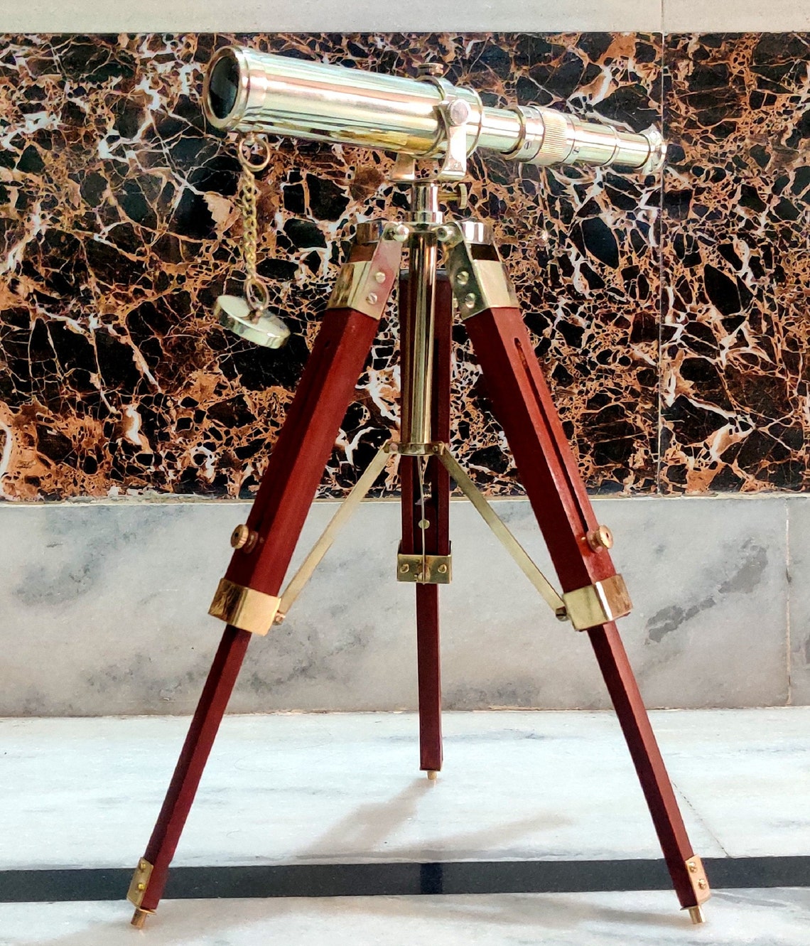 thumbnail image 2 of Vintage Brass Telescope – 16 Inch, Hand Extending, Naval Victorian Pirate Style By Dollond London 2 of 5