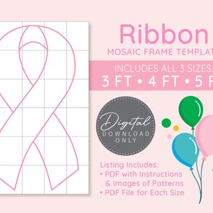 Ribbon Mosaic Digital Template - 3 Ft, 4 Ft, 5 Ft, Mosaic Balloons, Awareness Ribbon, Breast Cancer Ribbon, Support Ribbon, PDF Download