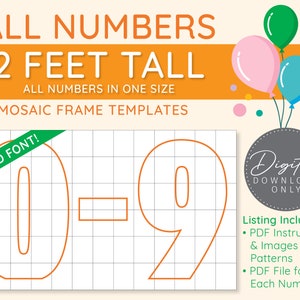 All Numbers 0-9 Mosaic Digital Templates in One Size - 2 Ft, Balloon Numbers, Mosaic Balloons, Mosaic Numbers, PDF Download