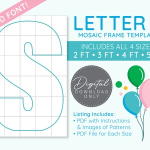 Letter S Mosaic Digital Template - 2 Ft, 3 Ft, 4 Ft, 5 Ft, Balloon Letters, Mosaic Balloons, Mosaic Letters, PDF Download
