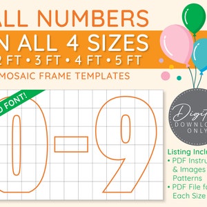 All Numbers 0-9 All Sizes Mosaic Digital Templates - 2 Ft, 3 Ft, 4 Ft, 5 Ft, Balloon Numbers, Mosaic Balloons, Mosaic Numbers, PDF Download