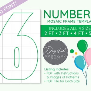 Number 6 Mosaic Digital Template - 2 Ft, 3 Ft, 4 Ft, 5 Ft, Balloon Numbers, Mosaic Balloons, Mosaic Numbers, PDF Download
