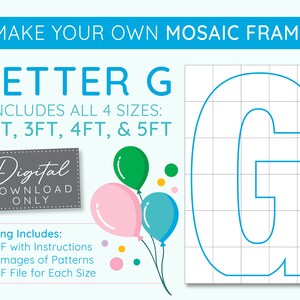 Letter G Mosaic Digital Template - 2 Ft, 3 Ft, 4 Ft, 5 Ft, Balloon Letters, Mosaic Balloons, Mosaic Letters, PDF Download