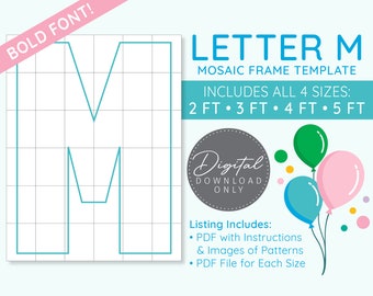 Letter M Mosaic Digital Template - 2 Ft, 3 Ft, 4 Ft, 5 Ft, Balloon Letters, Mosaic Balloons, Mosaic Letters, PDF Download
