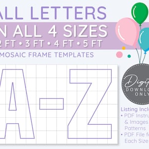 All Letters A-Z All Sizes Mosaic Digital Templates - 2 Ft, 3 Ft, 4 Ft, 5 Ft, Balloon Letters, Mosaic Balloons, Mosaic Letters, PDF Download
