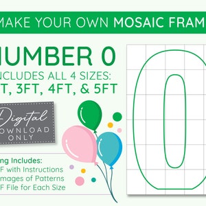 Number 0 Mosaic Digital Template - 2 Ft, 3 Ft, 4 Ft, 5 Ft, Balloon Numbers, Mosaic Balloons, Mosaic Numbers, PDF Download