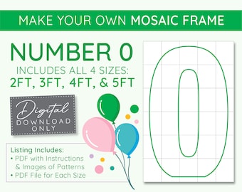 Number 0 Mosaic Digital Template - 2 Ft, 3 Ft, 4 Ft, 5 Ft, Balloon Numbers, Mosaic Balloons, Mosaic Numbers, PDF Download