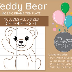 Teddy Bear Mosaic Digital Template - 3 Ft, 4 Ft, 5 Ft, Bear Balloon, Mosaic Balloons, Baby Shower Bear, Cute Bear, Baby Bear, Giant Bear