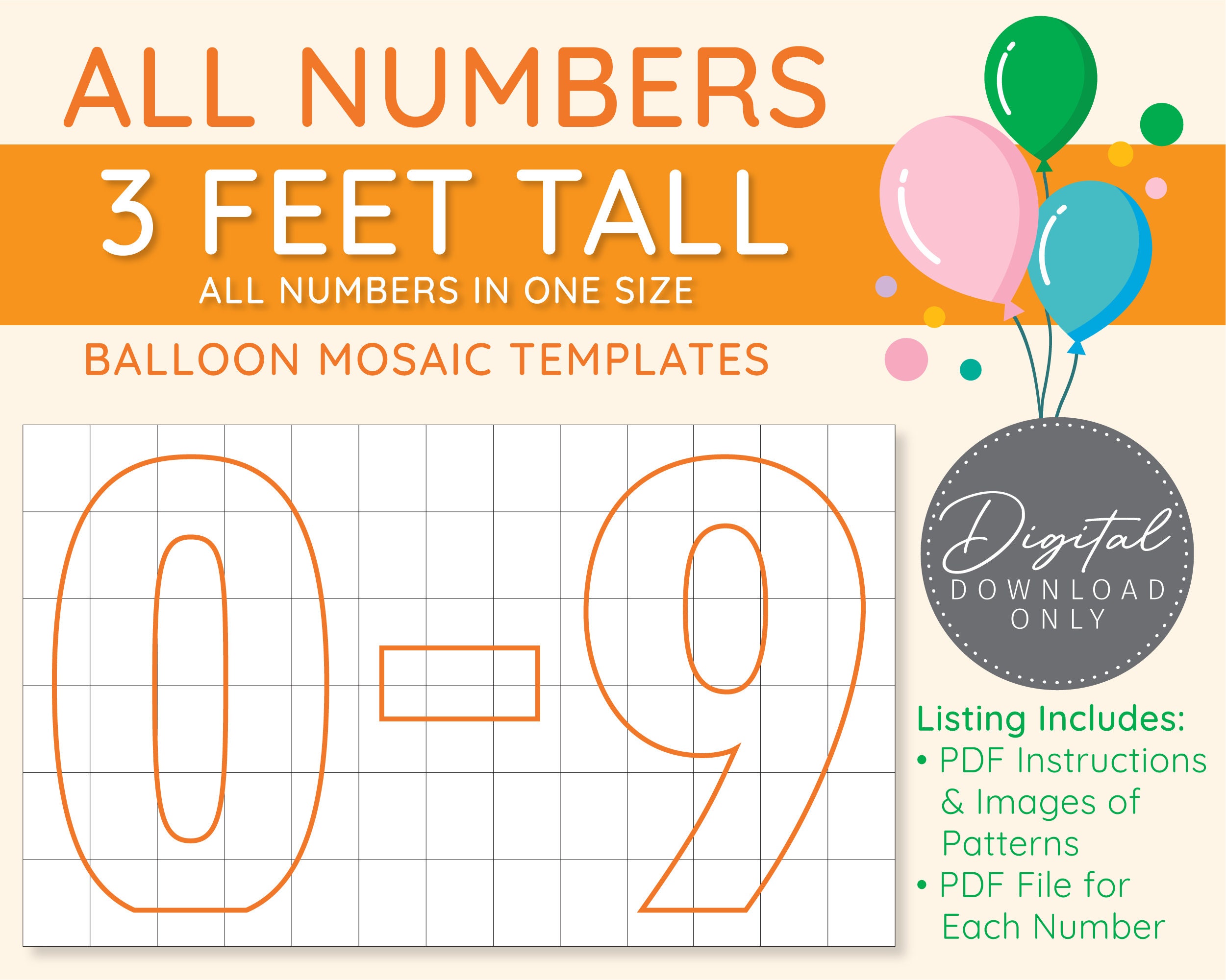 All Numbers 09 Balloon Mosaic Templates in One Size 3 Ft Etsy