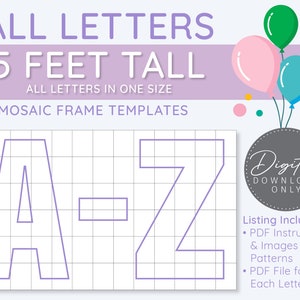 All Letters A-Z Mosaic Digital Templates in One Size - 5 Ft, Balloon Letters, Mosaic Balloons, Mosaic Letters, PDF Download