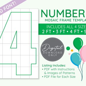 Number 4 Mosaic Digital Template - 2 Ft, 3 Ft, 4 Ft, 5 Ft, Balloon Numbers, Mosaic Balloons, Mosaic Numbers, PDF Download