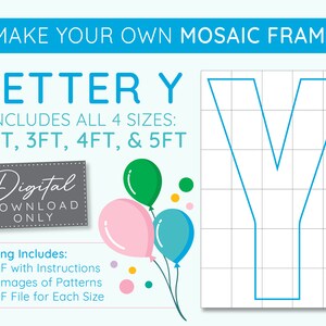 Letter Y Mosaic Digital Template - 2 Ft, 3 Ft, 4 Ft, 5 Ft, Balloon Letters, Mosaic Balloons, Mosaic Letters, PDF Download