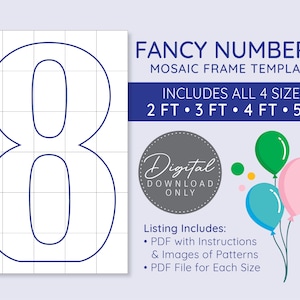 Fancy Number 8 Mosaik Digitale Vorlage - 2 Ft, 3 Ft, 4 Ft, 5 Ft, Fancy Balloon Numbers, Marquee Numbers, digitaler Download