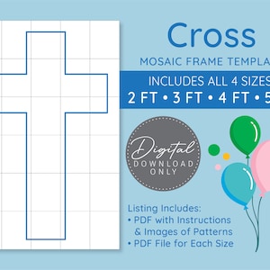 Cross Mosaic Digital Template - 2 Ft, 3 Ft, 4 Ft, 5 Ft, Mosaic Balloons, Easter Balloon, Baptism, Christening, Communion, PDF Download