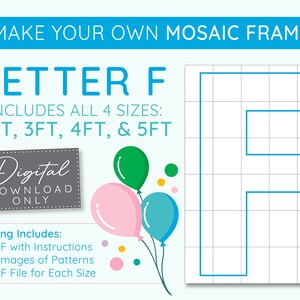 Letter F Mosaic Digital Template - 2 Ft, 3 Ft, 4 Ft, 5 Ft, Balloon Letters, Mosaic Balloons, Mosaic Letters, PDF Download