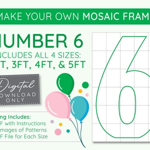 Number 6 Mosaic Digital Template - 2 Ft, 3 Ft, 4 Ft, 5 Ft, Balloon Numbers, Mosaic Balloons, Mosaic Numbers, PDF Download
