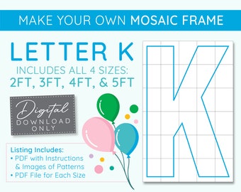 Letter K Mosaic Digital Template - 2 Ft, 3 Ft, 4 Ft, 5 Ft, Balloon Letters, Mosaic Balloons, Mosaic Letters, PDF Download