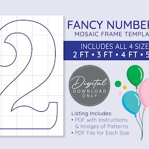 Fancy Number 2 Mosaik Digitale Vorlage - 2 Ft, 3 Ft, 4 Ft, 5 Ft, Fancy Balloon Numbers, Marquee Numbers, digitaler Download