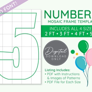 Nummer 5 Mosaik Digitale Vorlage - 2 Ft, 3 Ft, 4 Ft, 5 Ft, Ballonzahlen, Mosaikballons, Mosaikzahlen, PDF Download