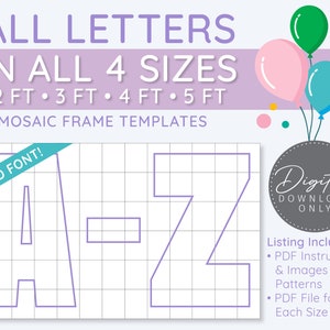 All Letters A-Z All Sizes Mosaic Digital Templates - 2 Ft, 3 Ft, 4 Ft, 5 Ft, Balloon Letters, Mosaic Balloons, Mosaic Letters, PDF Download