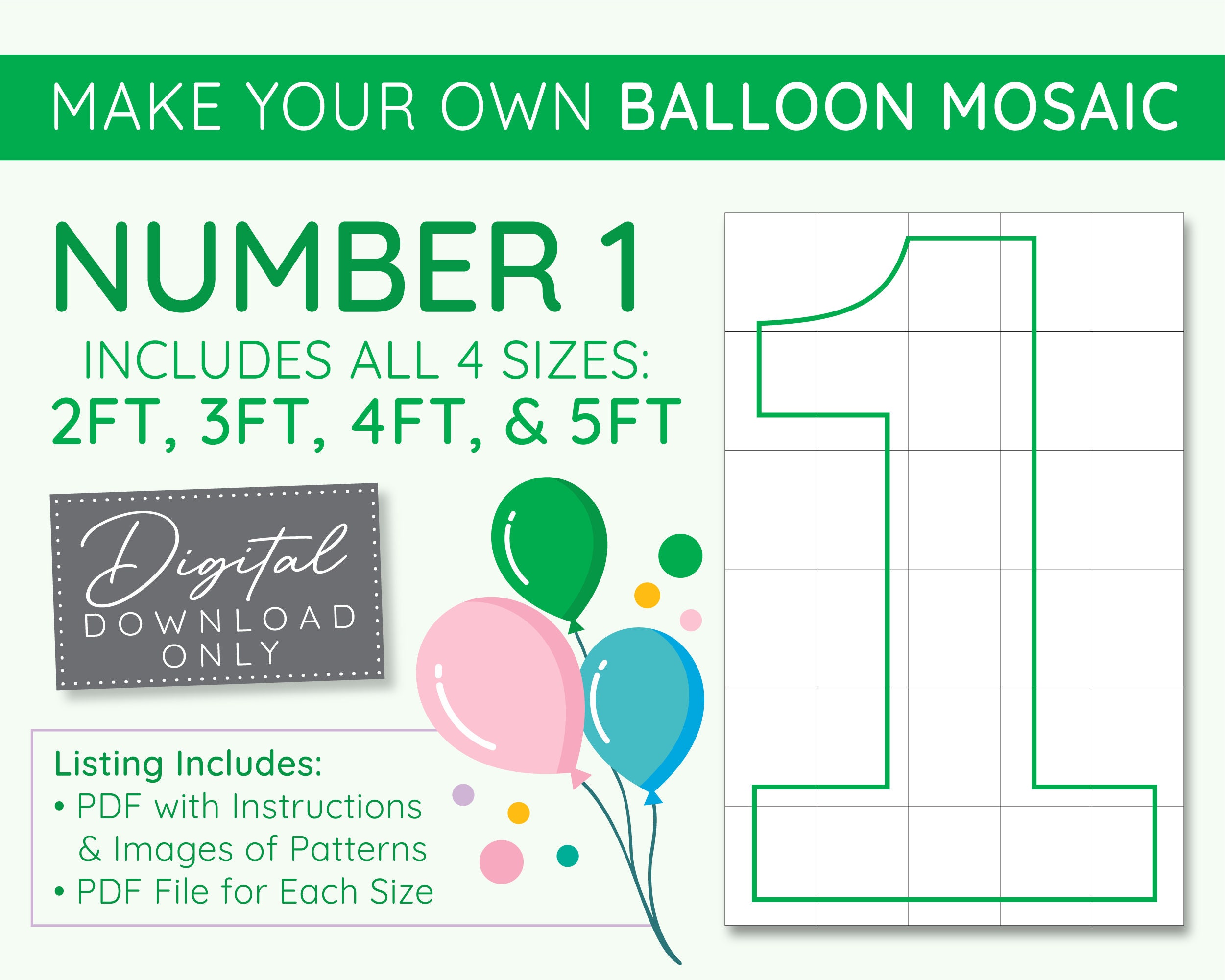 Number 1 Balloon Mosaic Template 2 Ft 3 Ft 4 Ft 5 Ft Etsy