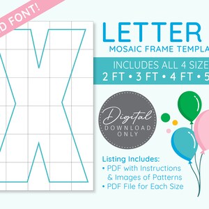 Letter X Mosaic Digital Template - 2 Ft, 3 Ft, 4 Ft, 5 Ft, Balloon Letters, Mosaic Balloons, Mosaic Letters, PDF Download