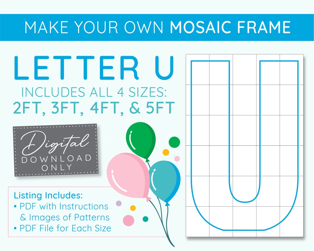 Letter U Mosaic Digital Template 2 Ft, 3 Ft, 4 Ft, 5 Ft, Balloon ...