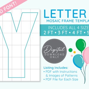 Letter Y Mosaic Digital Template - 2 Ft, 3 Ft, 4 Ft, 5 Ft, Balloon Letters, Mosaic Balloons, Mosaic Letters, PDF Download