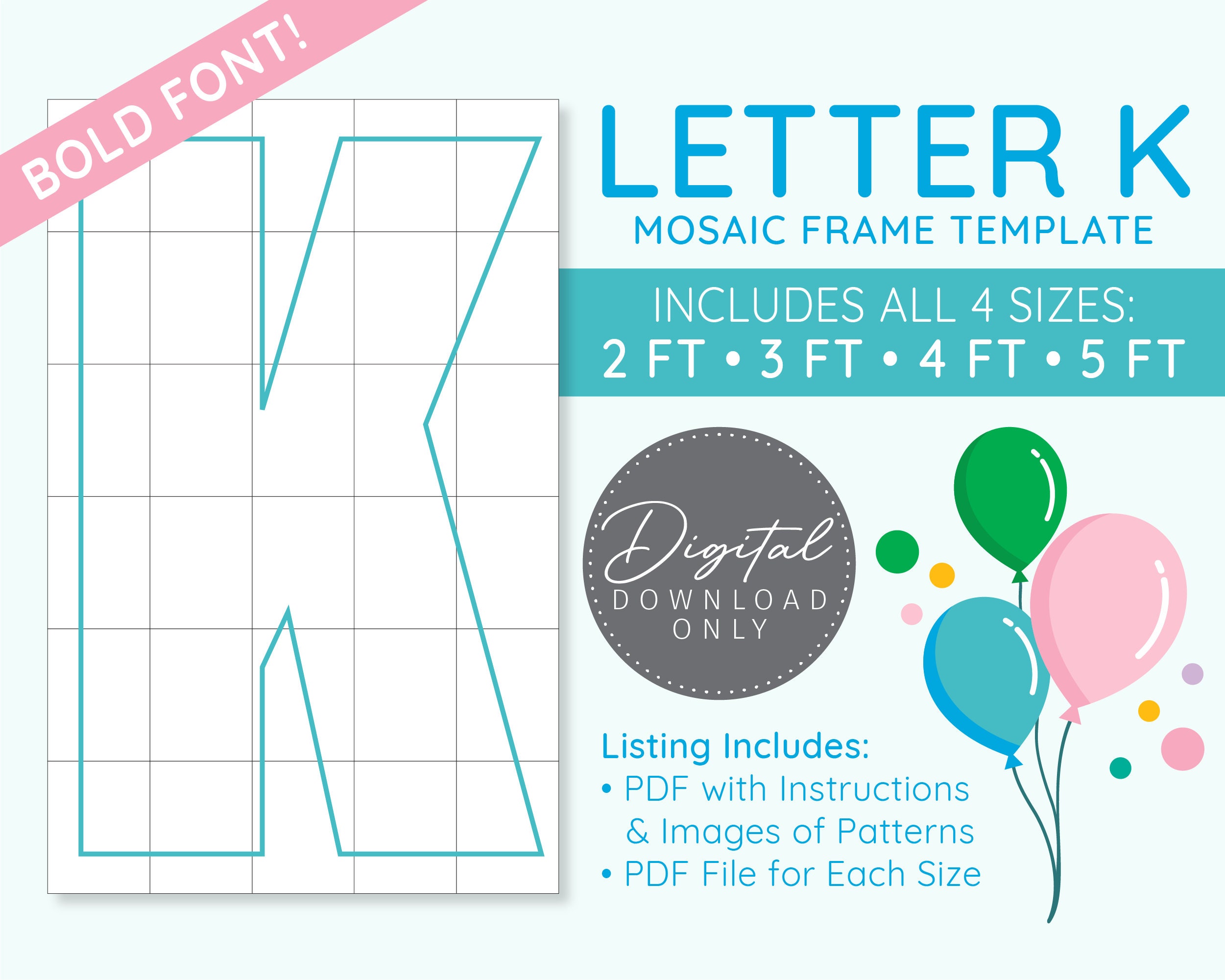 Letter K Mosaic Digital Template 2 Ft 3 Ft 4 Ft 5 Ft Etsy