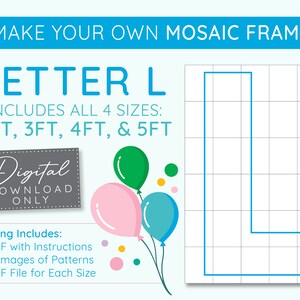 Letter L Mosaic Digital Template - 2 Ft, 3 Ft, 4 Ft, 5 Ft, Balloon Letters, Mosaic Balloons, Mosaic Letters, PDF Download