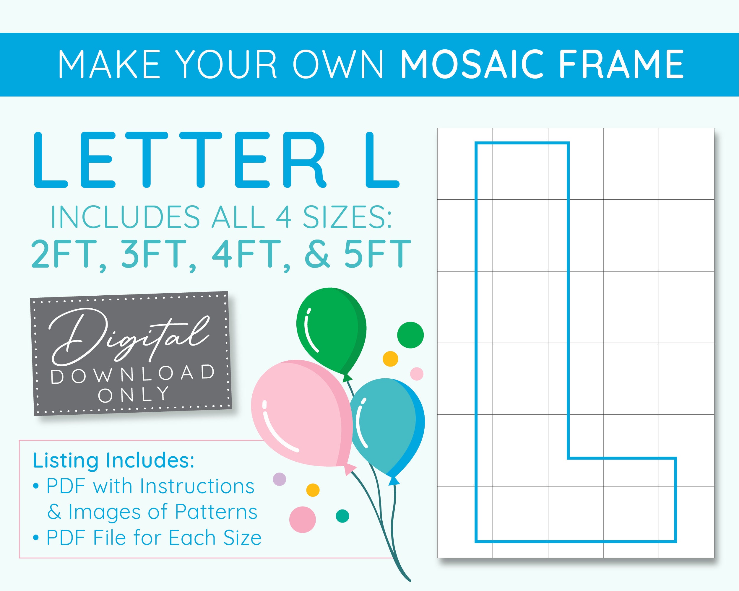 Mosaic 4ft All Letters + Numbers Bundle Templates/Mosaic from Balloons Mosaic 4ft All Letters + Numbers Bundle Templates/Mosaic from Balloons