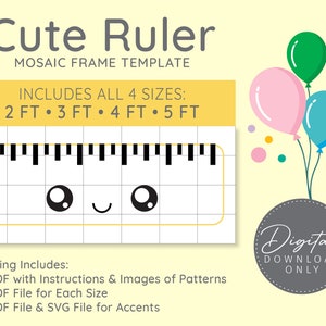 Cute Ruler Mosaic Digital Template - 2 Ft, 3 Ft, 4 Ft, 5 Ft, Ruler Balloon, Mosaic Balloons, Back to School, Tool Party, Kawaii Ruler
