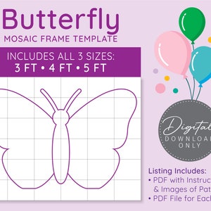 Butterfly Mosaic Digital Template - 3 Ft, 4 Ft, 5 Ft, Mosaic Balloons, Butterfly Balloon, Butterfly Birthday, PDF Digital Download