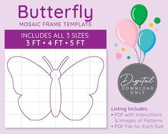 Butterfly Mosaic Digital Template - 3 Ft, 4 Ft, 5 Ft, Mosaic Balloons, Butterfly Balloon, Butterfly Birthday, PDF Digital Download