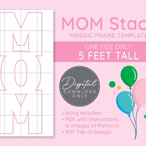 Modelo digital MOM Stack Mosaic - SOMENTE 5 PÉS, Dia das Mães, ideia de presente para o Dia das Mães, modelo de carta de balão, carta de letreiro