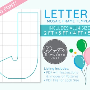Plantilla digital de mosaico de letras J - 2 pies, 3 pies, 4 pies, 5 pies, letras de globo, globos de mosaico, letras de mosaico, descarga de PDF