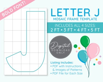 Letter J Mosaic Digital Template - 2 Ft, 3 Ft, 4 Ft, 5 Ft, Balloon Letters, Mosaic Balloons, Mosaic Letters, PDF Download