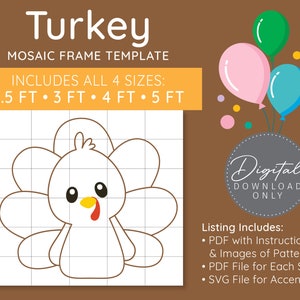 Turkey Mosaic Digital Template - 2.5 Ft, 3 Ft, 4 Ft, 5 Ft, Turkey Balloon, Mosaic Balloons, Mosaic Turkey, Thanksgiving, PDF