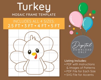 Turkey Mosaic Digital Template - 2.5 Ft, 3 Ft, 4 Ft, 5 Ft, Turkey Balloon, Mosaic Balloons, Mosaic Turkey, Thanksgiving, PDF