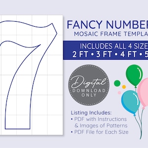 Fancy Number 7 Mosaik Digitale Vorlage - 2 Ft, 3 Ft, 4 Ft, 5 Ft, Fancy Balloon Numbers, Marquee Numbers, digitaler Download