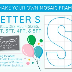 Letter S Mosaic Digital Template - 2 Ft, 3 Ft, 4 Ft, 5 Ft, Balloon Letters, Mosaic Balloons, Mosaic Letters, PDF Download