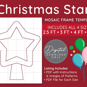 Christmas Star Mosaic Digital Template - 2.5 Ft, 3 Ft, 4 Ft, 5 Ft, Star Balloon, Mosaic Balloons, Mosaic Star, Christmas, PDF Download