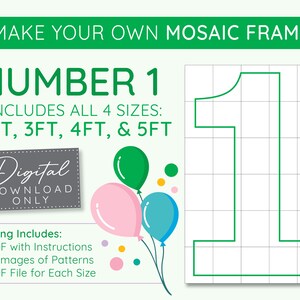Number 1 Mosaic Digital Template - 2 Ft, 3 Ft, 4 Ft, 5 Ft, Balloon Numbers, Mosaic Balloons, Mosaic Numbers, PDF Download