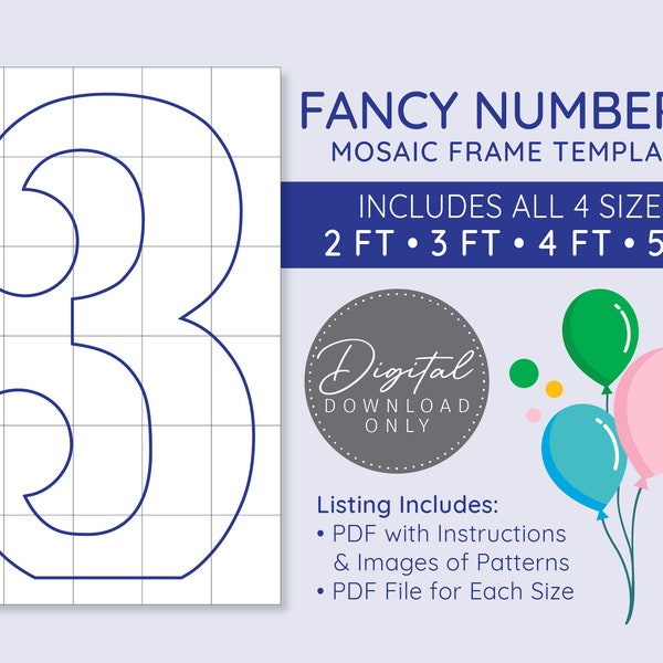 fancy letter writing paper Fancy Number 3 Mosaic Digital Template - 2 Ft, 3 Ft, 4 Ft, 5 Ft, Fancy Balloon Numbers, Marquee Numbers, Digital Download